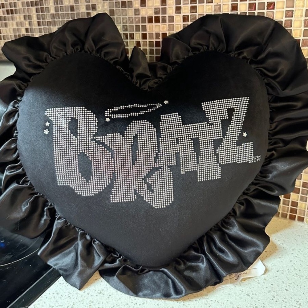 Bratz x Dolls Kill Rhinestone Mcbling Black Satin Pillow - Picture 2 of 4